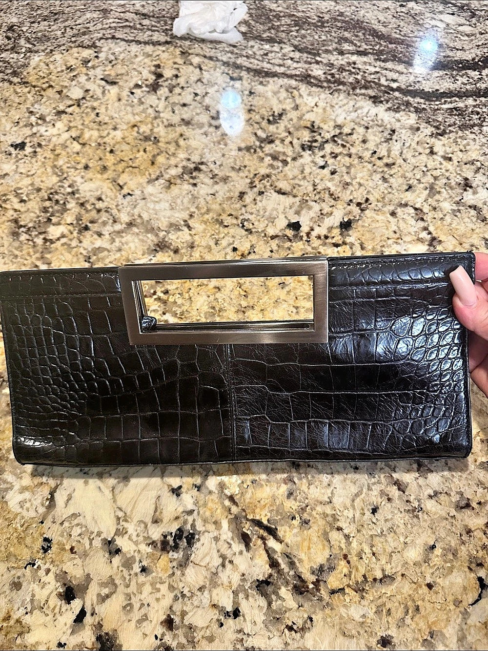 Alfani Crocodile-Embossed Leather Clutch in Black